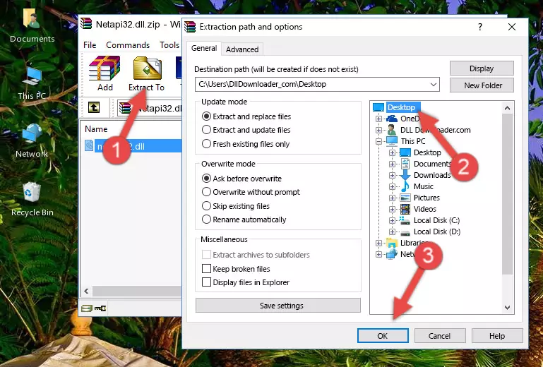 Pasting the Netapi32.dll file into the Windows/System32 folder