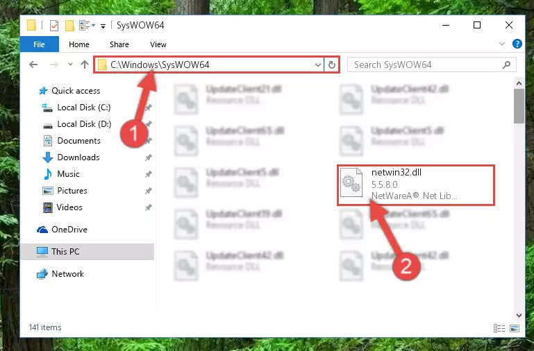 Pasting the Netwin32.dll file into the Windows/sysWOW64 folder