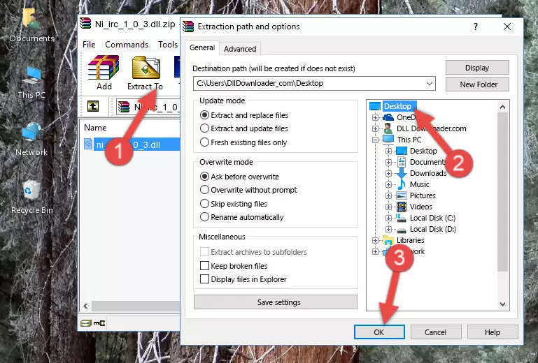 Copying the Ni_irc_1_0_3.dll library into the Windows/System32 directory