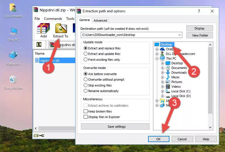 Pasting the Nippdrvi.dll file into the Windows/System32 folder