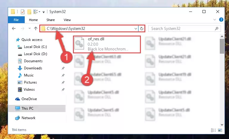 Copying the Of_res.dll file into the Windows/System32 folder