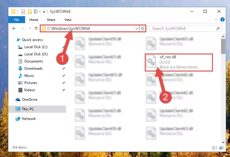 Pasting the Of_res.dll file into the Windows/sysWOW64 folder