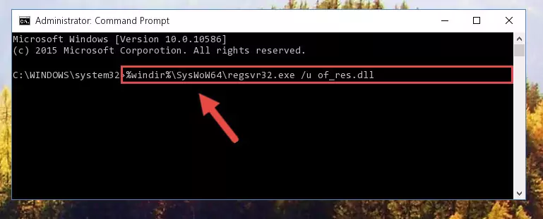 Reregistering the Of_res.dll file in the system