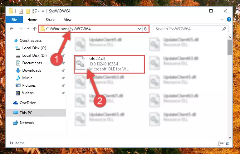 Copying the Ole32.dll file to the Windows/sysWOW64 folder