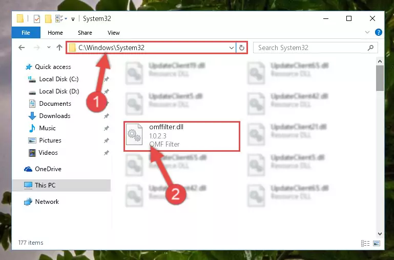 Copying the Omffilter.dll library into the Windows/System32 directory