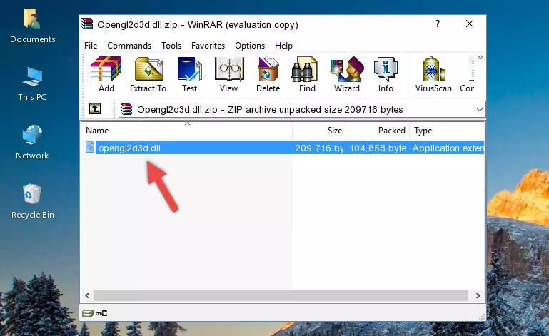 Pasting the Opengl2d3d.dll file into the software's file folder