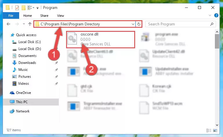 Uninstalling the damaged Oscore.dll library's registry from the system (for 64 Bit)