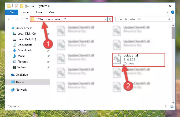 Copying the Ostagen.dll library into the Windows/System32 directory