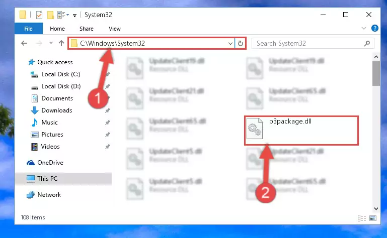 Pasting the P3package.dll file into the Windows/sysWOW64 folder