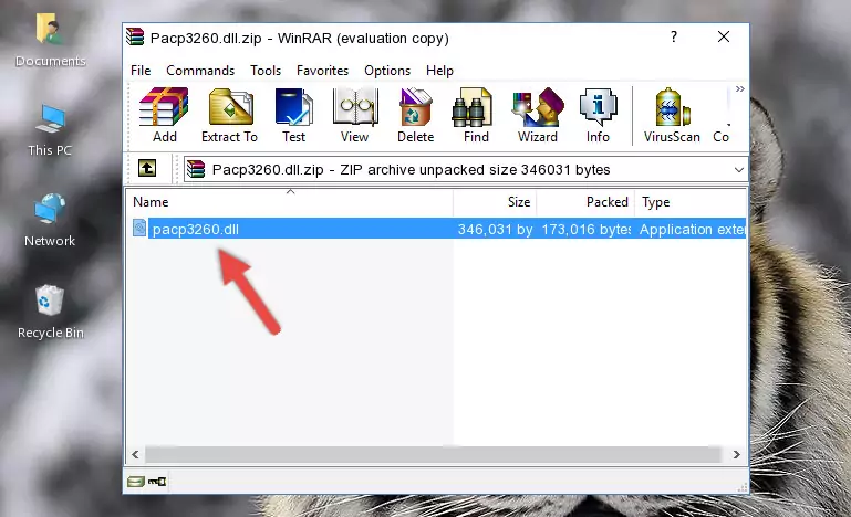Copying the Pacp3260.dll file into the software's file folder