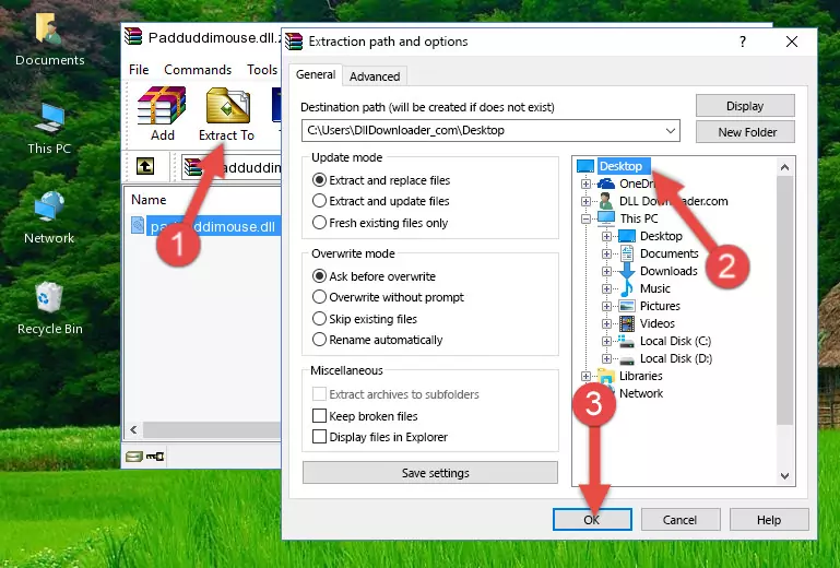 Pasting the Padduddimouse.dll file into the Windows/System32 folder