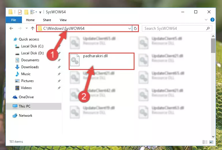 Pasting the Padharakiri.dll file into the Windows/sysWOW64 folder