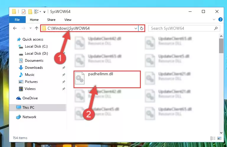 Pasting the Padhellmm.dll file into the Windows/sysWOW64 folder