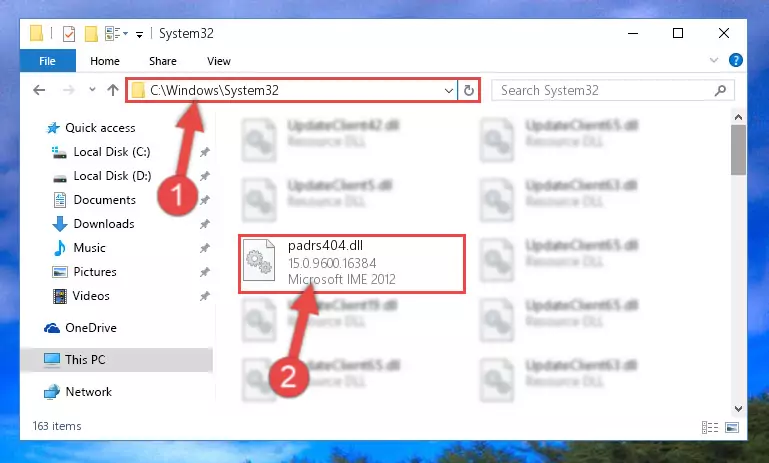 Pasting the Padrs404.dll file into the Windows/sysWOW64 folder