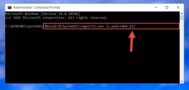 Reregistering the Padrs404.dll file in the system