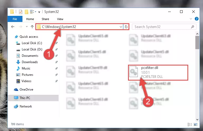 Pasting the Pcxfilter.dll library into the Windows/System32 directory