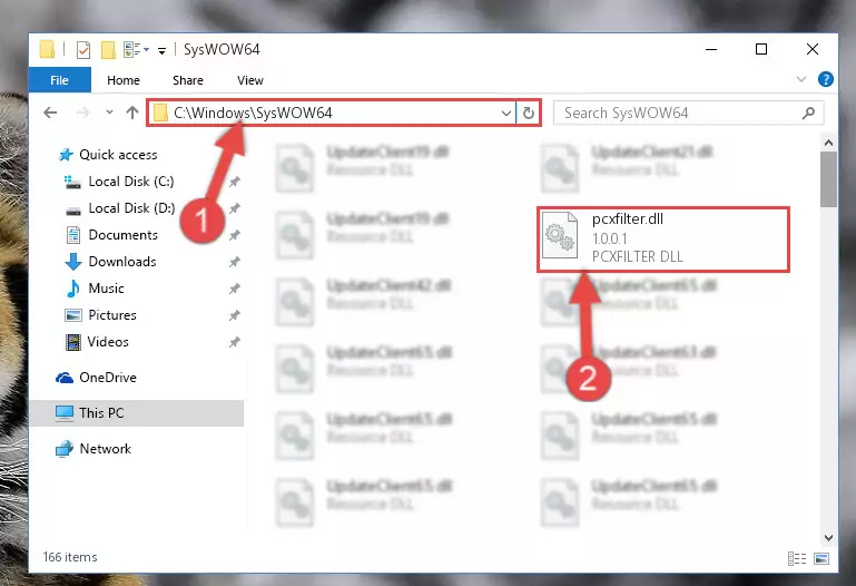 Pasting the Pcxfilter.dll library into the Windows/sysWOW64 directory