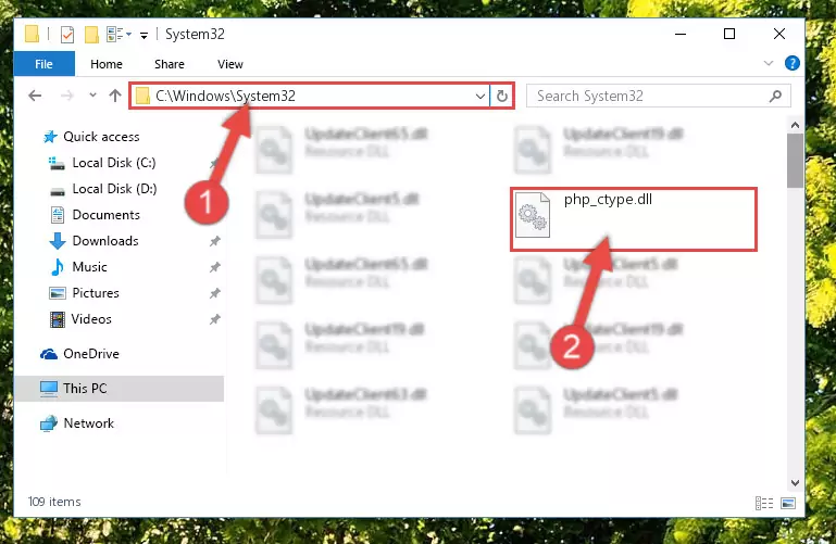 Copying the Php_ctype.dll file into the Windows/System32 folder