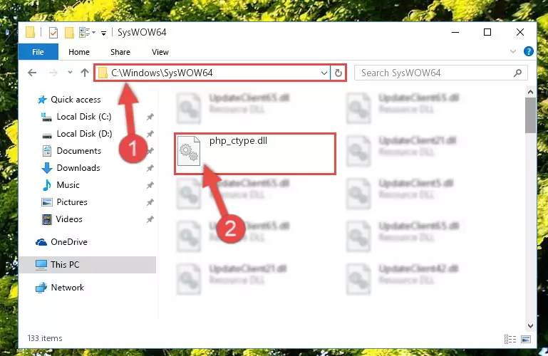 Copying the Php_ctype.dll file to the Windows/sysWOW64 folder