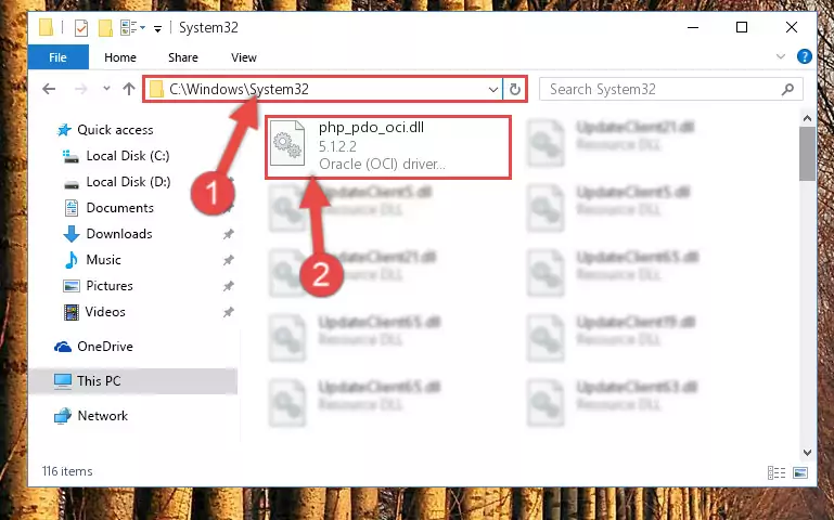 Pasting the Php_pdo_oci.dll file into the Windows/sysWOW64 folder