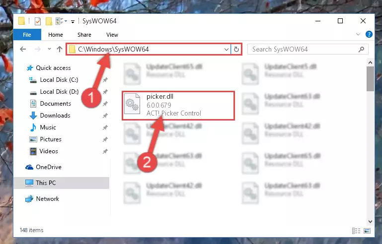 Pasting the Picker.dll file into the Windows/sysWOW64 folder
