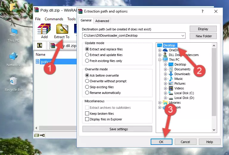 Copying the Poly.dll file into the Windows/System32 folder