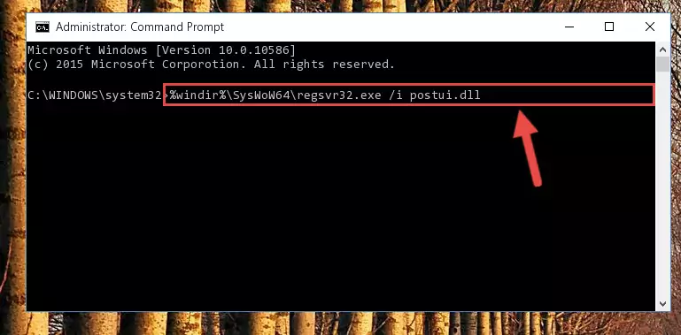 Uninstalling the damaged Postui.dll file's registry from the system (for 64 Bit)
