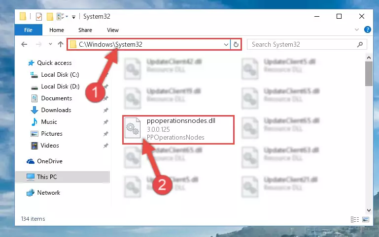 Pasting the Ppoperationsnodes.dll file into the Windows/sysWOW64 folder