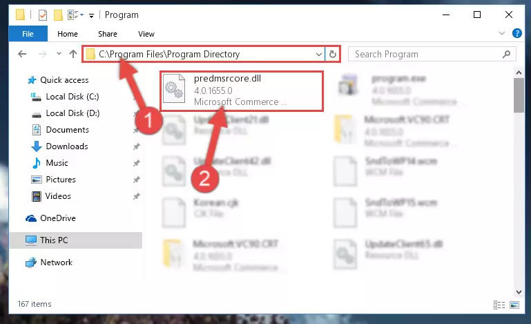 Uninstalling the damaged Predmsrcore.dll library's registry from the system (for 64 Bit)