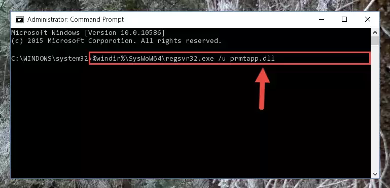Reregistering the Prmtapp.dll file in the system