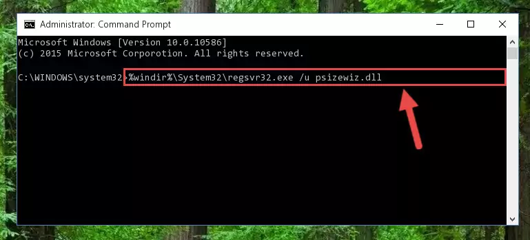 Reregistering the Psizewiz.dll file in the system