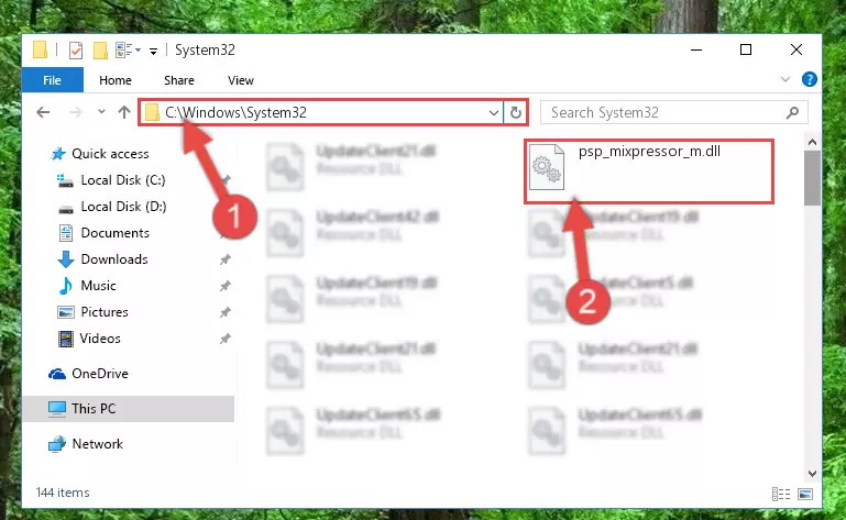 Copying the Psp_mixpressor_m.dll library into the Windows/System32 directory