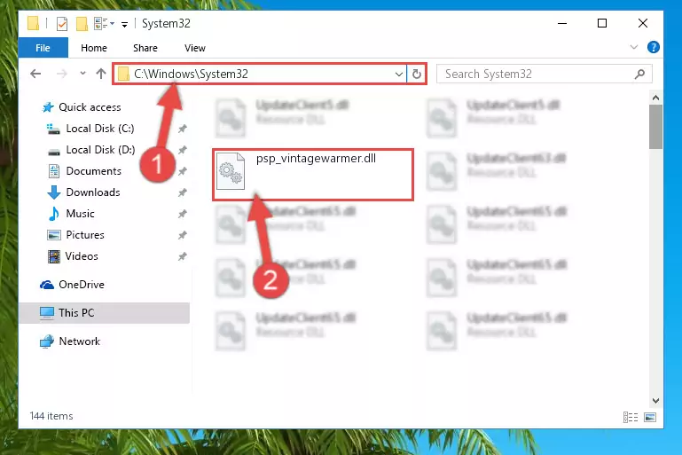 Pasting the Psp_vintagewarmer.dll library into the Windows/sysWOW64 directory