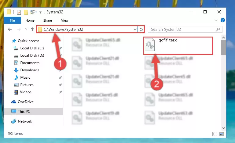 Pasting the Qdf1filter.dll library into the Windows/System32 directory