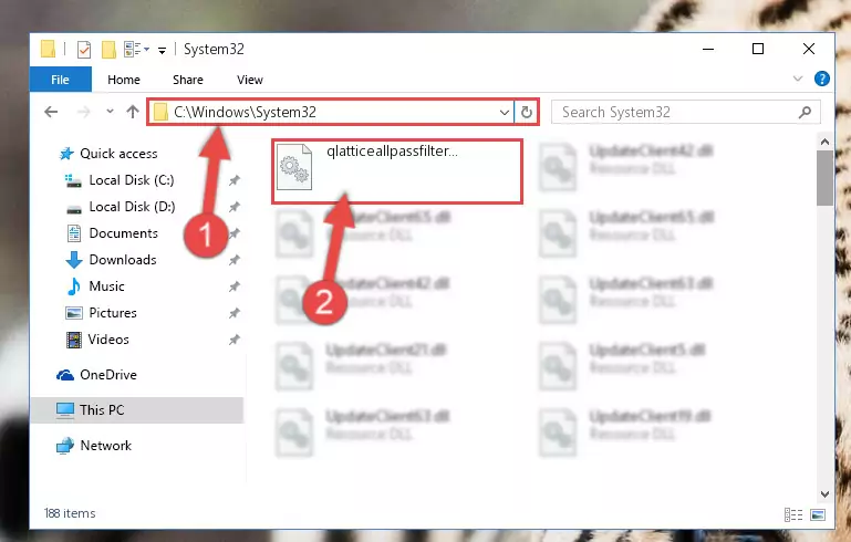 Pasting the Qlatticeallpassfilter.dll library into the Windows/System32 directory