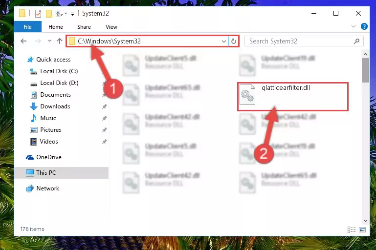 Pasting the Qlatticearfilter.dll library into the Windows/sysWOW64 directory