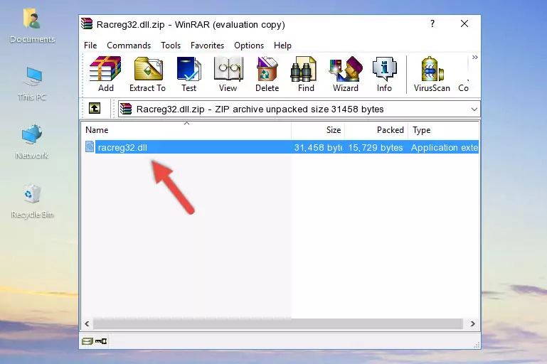Pasting the Racreg32.dll file into the software's file folder