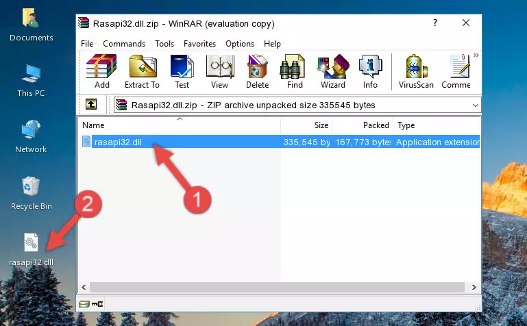 Copying the Rasapi32.dll file into the file folder of the software.