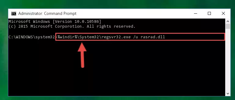 Reregistering the Rasrad.dll file in the system