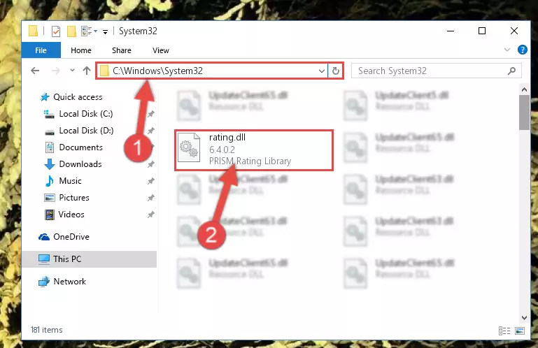 Copying the Rating.dll library to the Windows/sysWOW64 directory