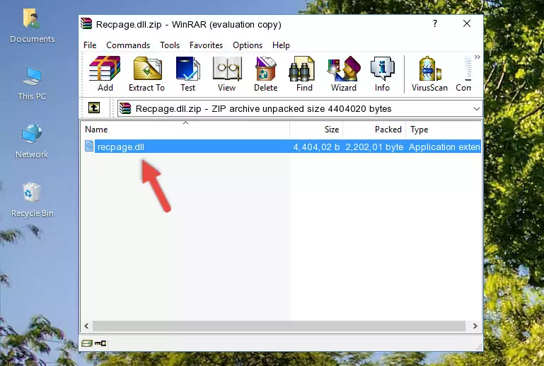 Copying the Recpage.dll file into the software's file folder