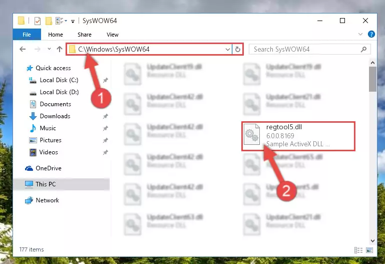 Pasting the Regtool5.dll file into the Windows/sysWOW64 folder