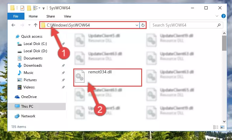 Pasting the Remot034.dll library into the Windows/sysWOW64 directory