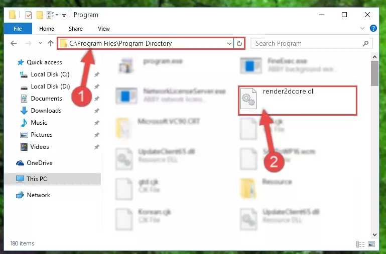 Uninstalling the Render2dcore.dll library's broken registry from the Registry Editor (for 64 Bit)