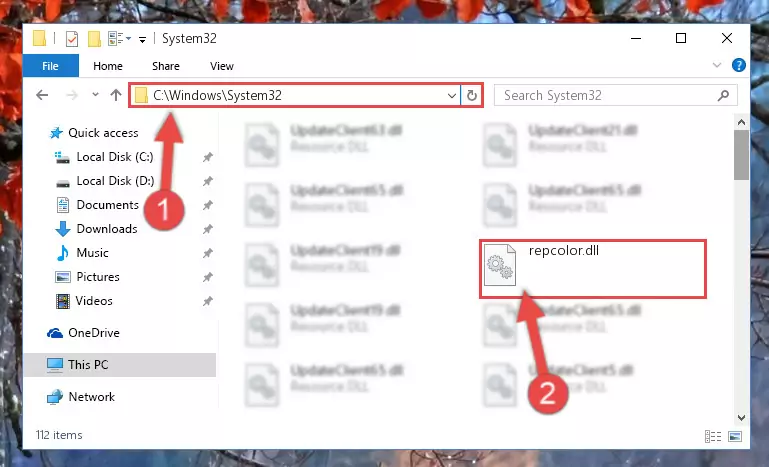 Pasting the Repcolor.dll library into the Windows/sysWOW64 directory