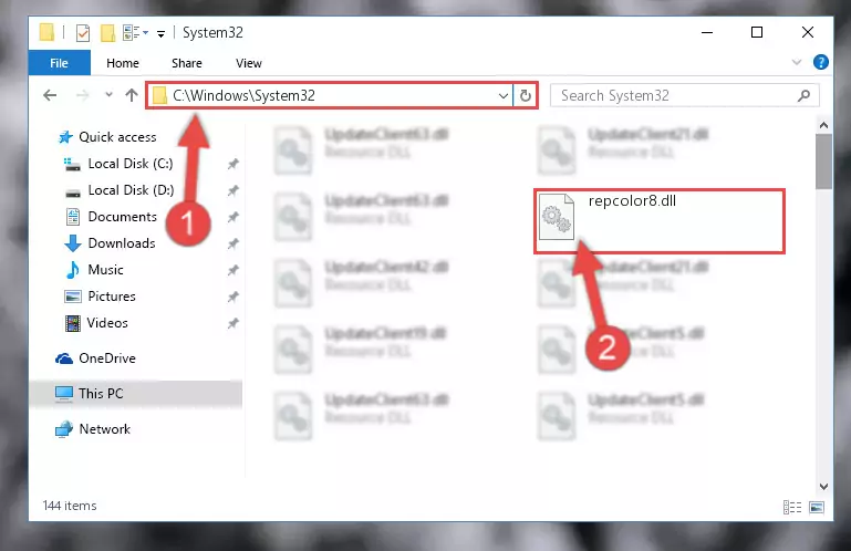 Copying the Repcolor8.dll library to the Windows/sysWOW64 directory