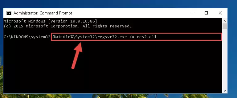 Reregistering the Res2.dll file in the system