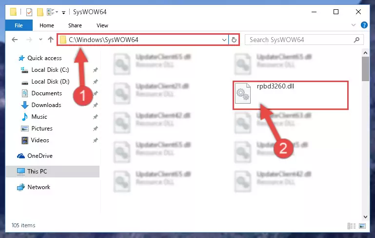 Pasting the Rpbd3260.dll file into the Windows/sysWOW64 folder