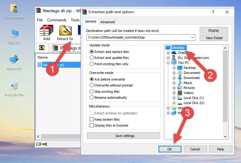Copying the Rtwctags.dll library into the Windows/System32 directory