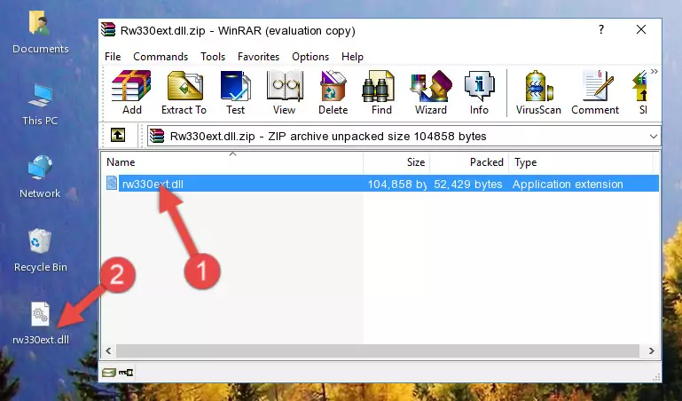 Pasting the Rw330ext.dll file into the software's file folder